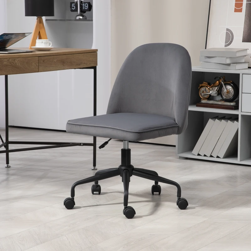 HOMCOM Sedia da Ufficio con Altezza Regolabile e Funzione Dondolo, Rivestimento in Tessuto Vellutato, Grigio