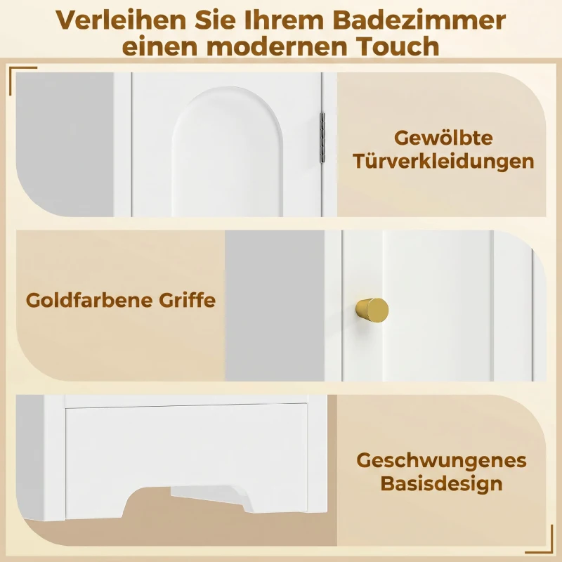 HOMCOM Badezimmerschrank schmaler Badschrank mit Schublade gewölbten Türen offenem Fach verstellbare Ablage 20x20x185 cm Weiß