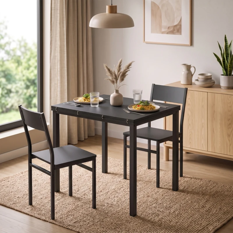 HOMCOM Juego de Mesa de Comedor con Mesa Extensible y Sillas Apilables, Negro