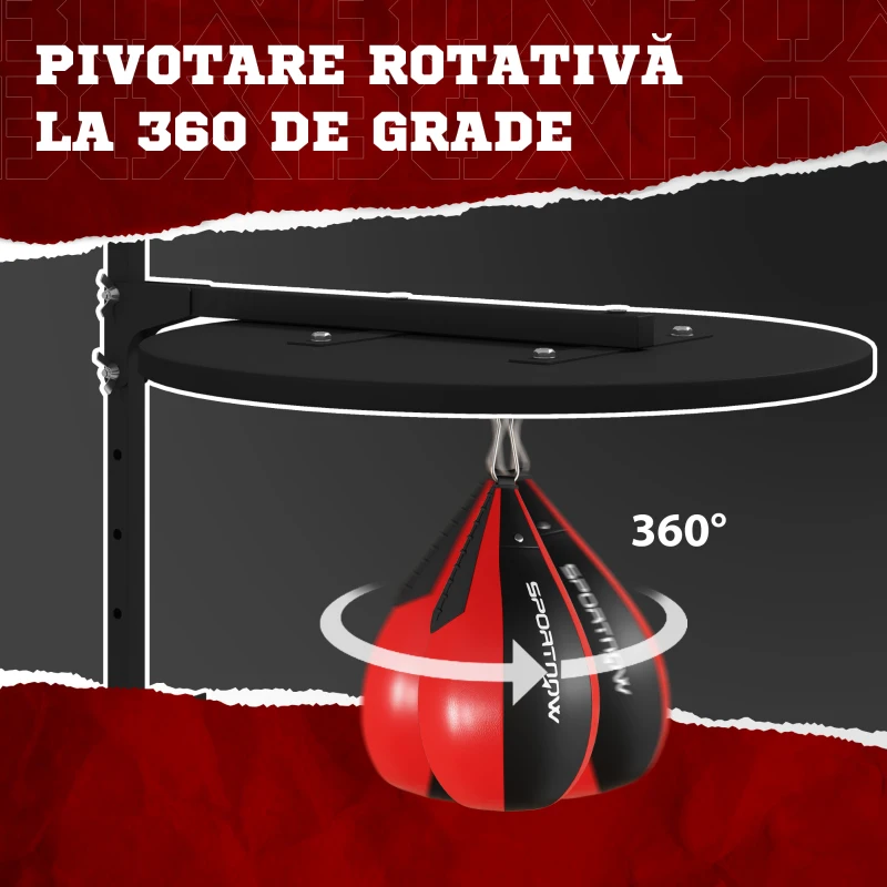SPORTNOW Punching Ball montat pe perete, cu Speed Bag rotativ la 360° și reglabil pe 7 niveluri de înălțime, negru și roșu