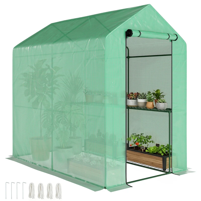 Outsunny Serre de jardin PE étagère 2 niveaux, serre de balcon, bâche renforcée 140 g/m², châssis en acier, 186x120x190cm, vert