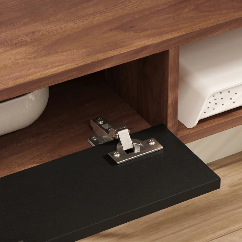HOMCOM Mobilier TV Suspendat, Suport TV pentru Televizoare până la 50", cu Sertar Rabatabil, 2 Rafturi Deschise și Orificiu pentru Cabluri, Mobilier pentru Living, Dormitor și Cameră de Zi, 120x24x16 cm, Nuc