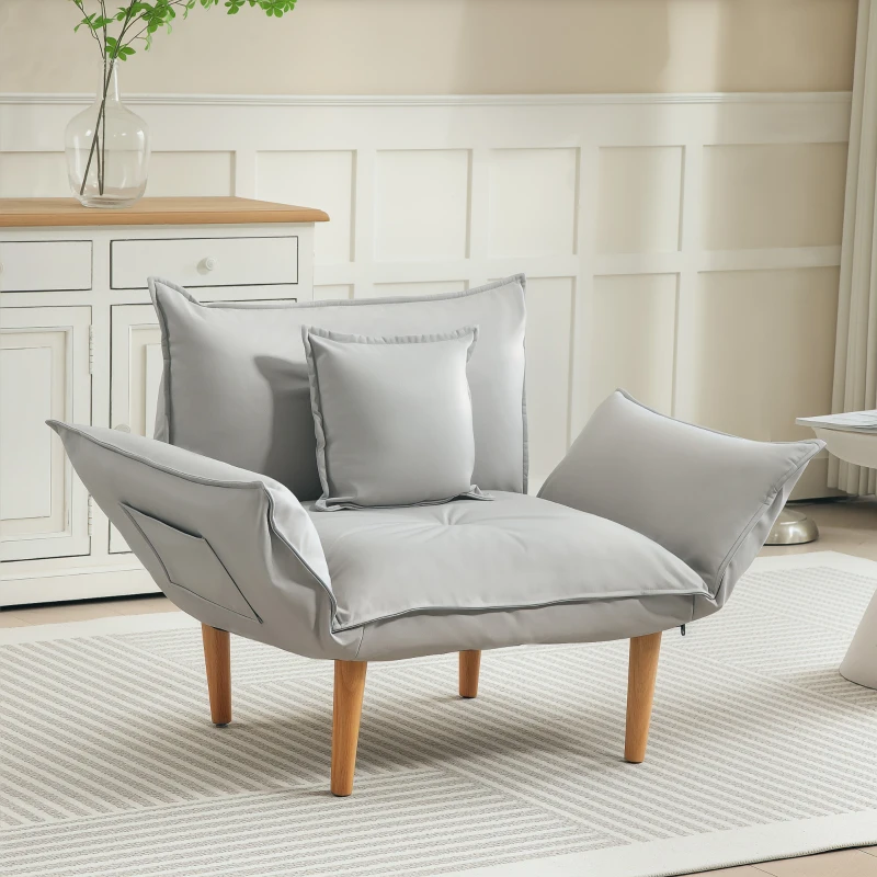 HOMCOM 2-in-1 Verstellbarer Loungesessel, Bodensessel mit Kissen, Polstersessel, für Wohnzimmer, Schlafzimmer, Hellgrau