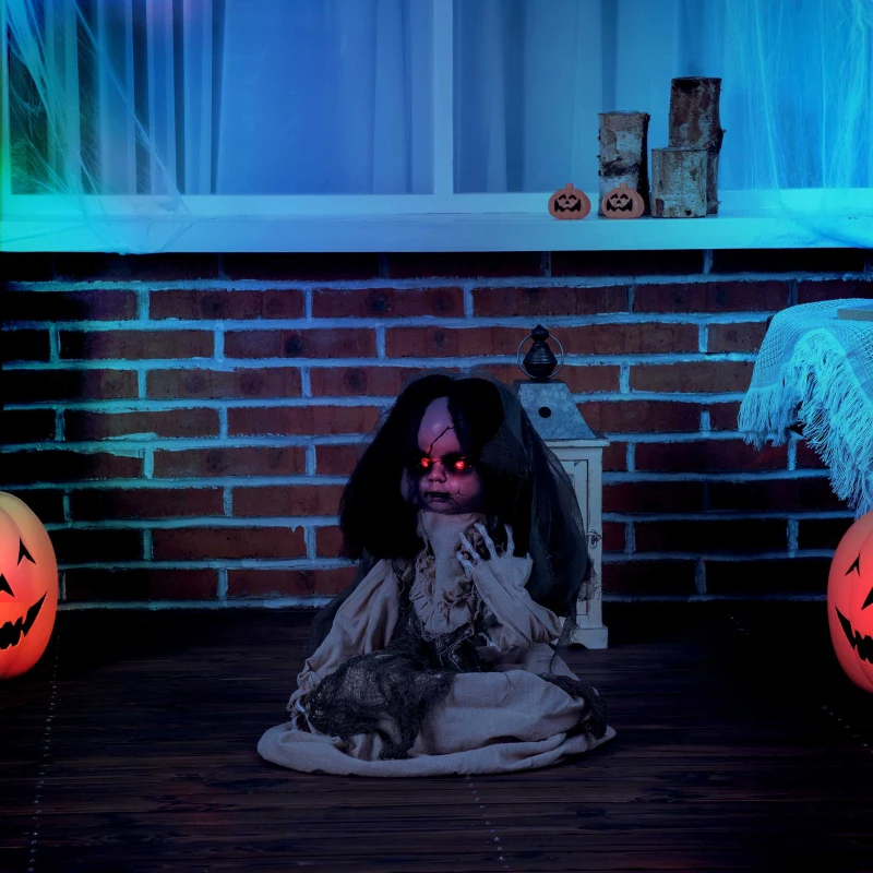 Outsunny Halloween Dekoration Geisterpuppe mit Spezialeffekten und Soundfunktion 80 cm x 23 cm x 83 cm