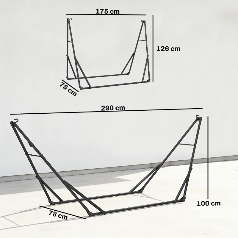 Outsunny Soporte para Hamaca Plegable Largo 290 cm Longitud Ajustable Material Acero con Bolsa de Transporte Carga 120 kg Negro
