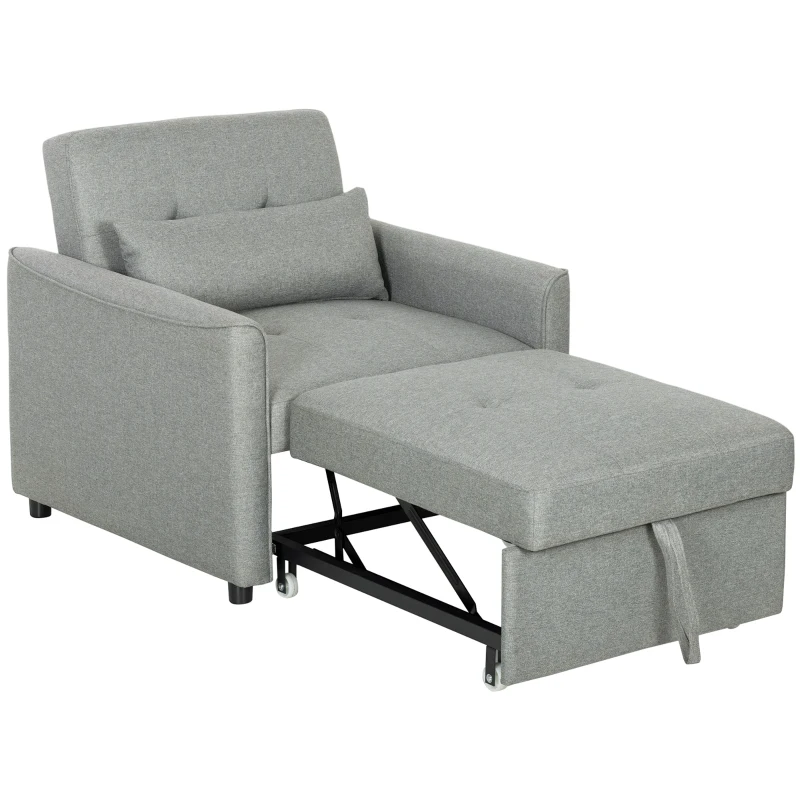 HOMCOM 3-in-1 Schlafsessel, Ausziehbarer Sofa-Bett Sessel mit Verstellbarer Rückenlehne, Grau