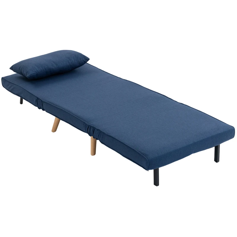 HOMCOM Sofá Cama Individual Plegable con Respaldo Ajustable 5 Posiciones Sillón Cama Tapizado con Cojín 72x75x85 cm Azul