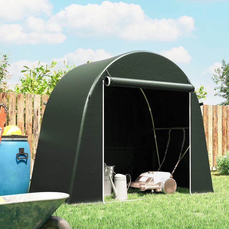 Outsunny 8 x 4 ft Garden Storage Tent, Waterproof Bike Tent with Roll-up Zipper Door and Galvanised Metal Frame, Green