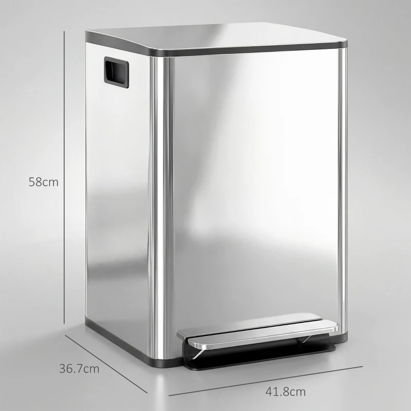 HOMCOM 40L Dual Compartment Stainless Steel Bin, with Deodoriser Holders - Silver Tone
