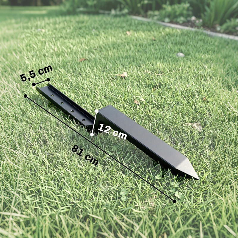 Outsunny Zaunpfosten Reparaturset 2er-Set Stützpfähle für Zaunpfosten mit Nägeln Bohrer 81 x 5,5 x 12 cm Schwarz