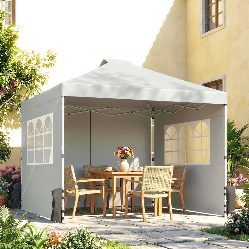 Outsunny Pavillon ca. 3x3 m Wasserdicht Höhenverstellbar Pop-up Faltpavillon mit 3 Seitenwänden Fenster Lüftung, UV 50+ Hellgrau
