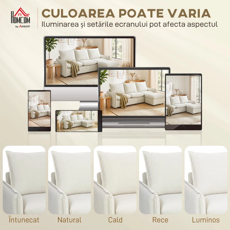 Set Canapea 3 Locuri, HOMCOM, Leathaire, 212x125x84cm, Crem
