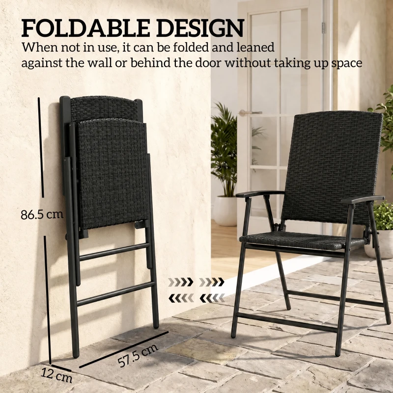 Outsunny Set of Two Folding Rattan Seat Chairs - Black