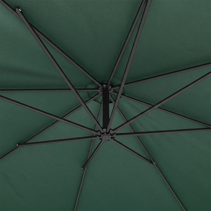 Outsunny 3 m Overhanging Cantilever Parasol, with Cross Base - Dark Green