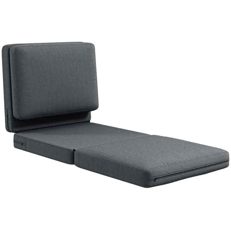 HOMCOM Opvouwbare vloerstoel met kussens, omvormbaar tot gestoffeerde bank, voor woonkamer, gastenkamer, kantoor, 75 x 268 x 18 cm, Donkergrijs