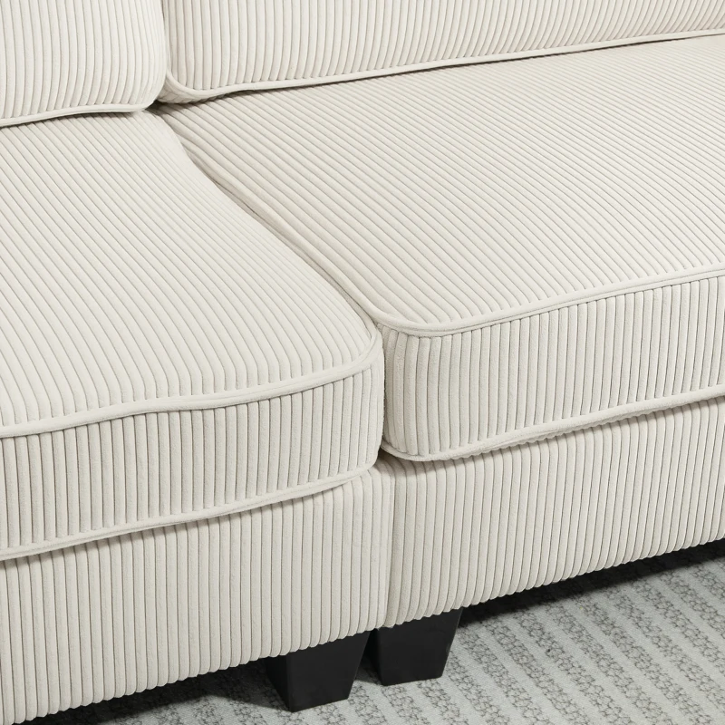 HOMCOM 3-zitsbank met cordstof, woonkamerbank met veerkern, tot 400 kg, 227 x 84 x 87 cm, crèmewit