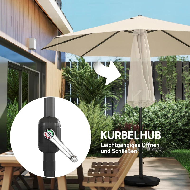 Outsunny Parasol Ø300 cm Kantelbaar Balkonparasol met Draaihendel, Kruisvoet en Zandzak, UV 30+ Inklapbaar Crèmewit