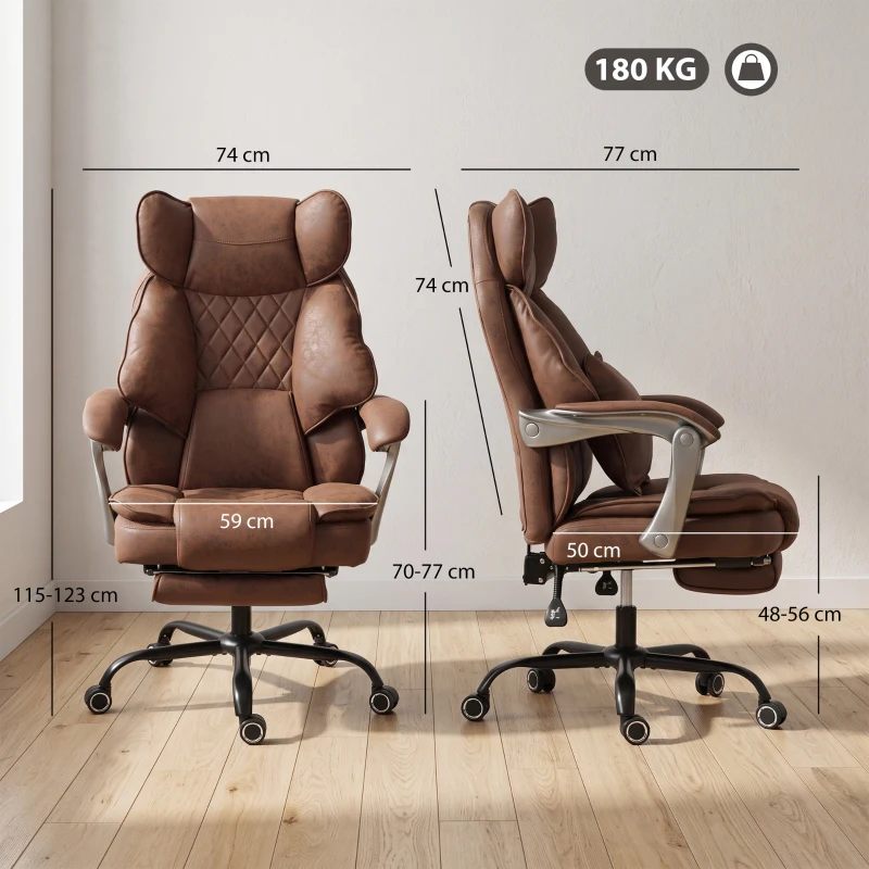 HOMCOM Executive Office Chair, Leathaire Big and Tall Office Chair 180 kg with Wide Seat, Reclining, Lumbar Support, Brown
