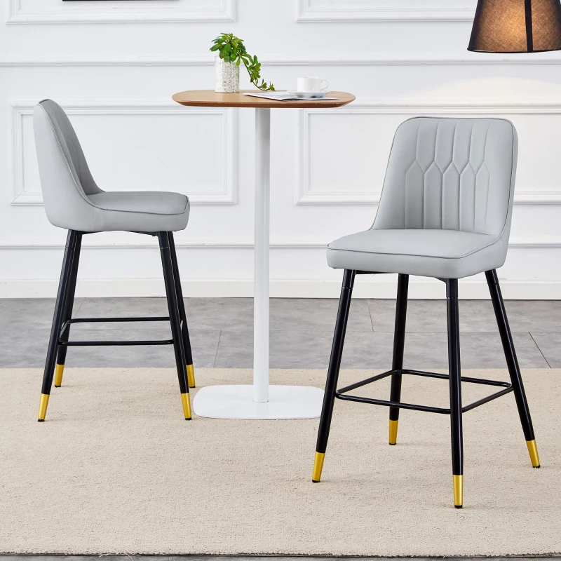 Lot de 2 tabourets de bar, design moderne, repose-pieds et renfort croisé, 42x45x100 cm, Gris clair