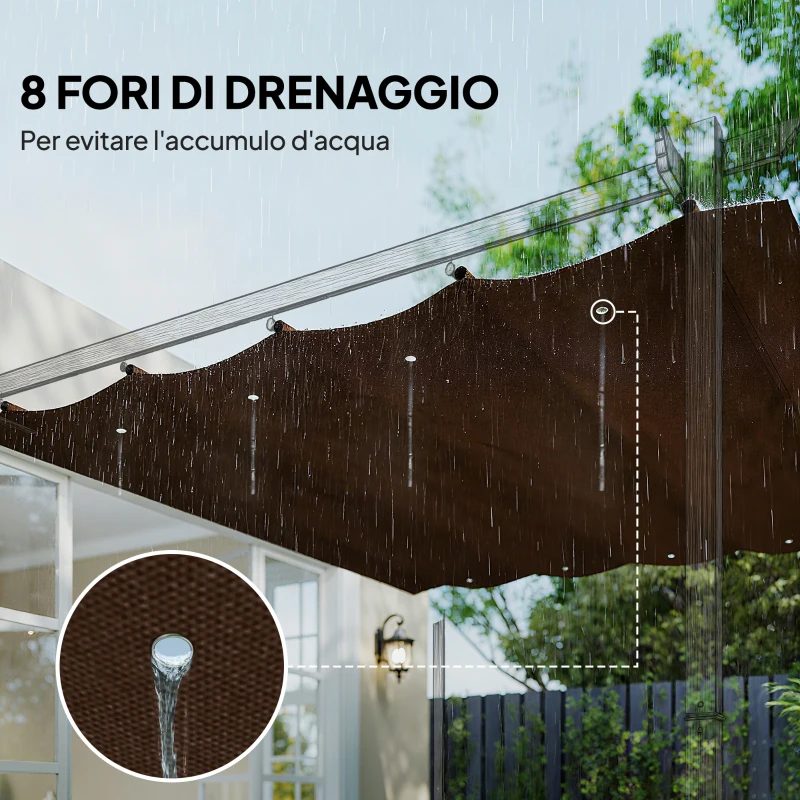 Outsunny Telo Pergola per Esterni Anti UV in Poliestere Bianco Caffè con 8 Fori di Drenaggio, 286x245 cm