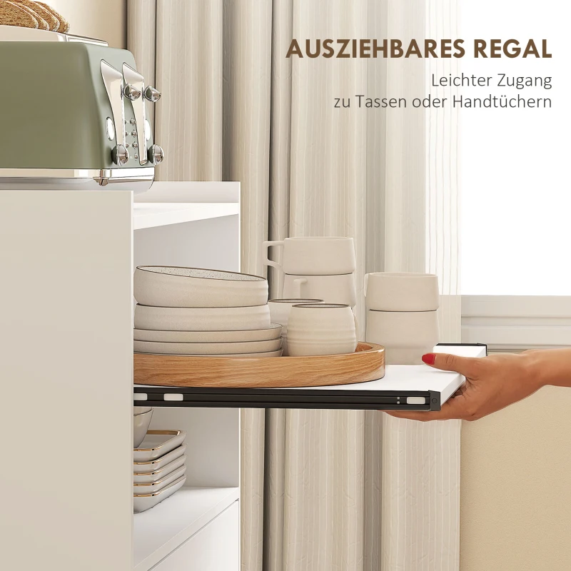 HOMCOM magnetronkast, rek, dubbeldeurskast, lade, wielen, wit(m-5)