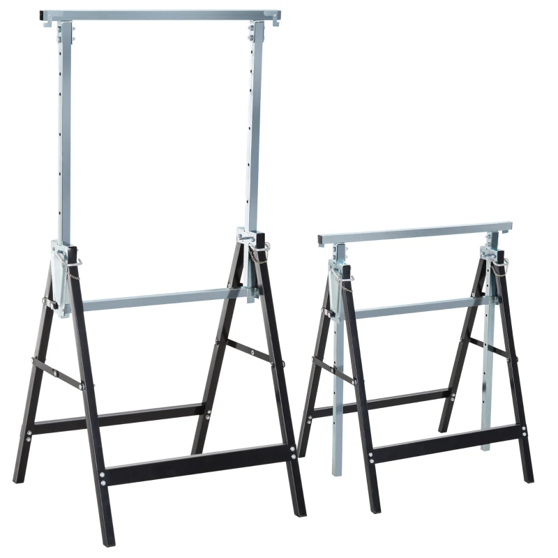 HOMCOM Set of 2 Adjustable Telescopic Builders Trestle, DIY Steel Work Bench Carpenter, Folding Saw Horse Tools Black