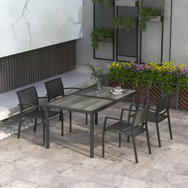 Outsunny Tuinmeubelset, tuinset, 1 tafel, 4 stoelen, 150 x 87 x 72 cm, Grijs