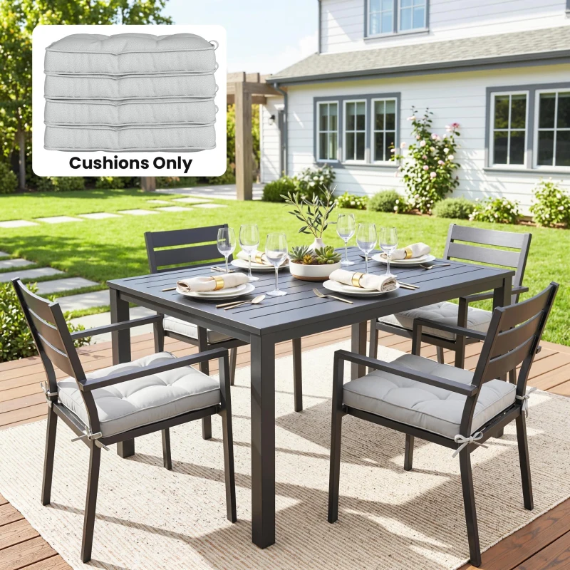 Outsunny Set of 4 Garden Seat Cushion with Ties, 42 x 42cm Replacement Dining Chair Seat Pad, Light Grey