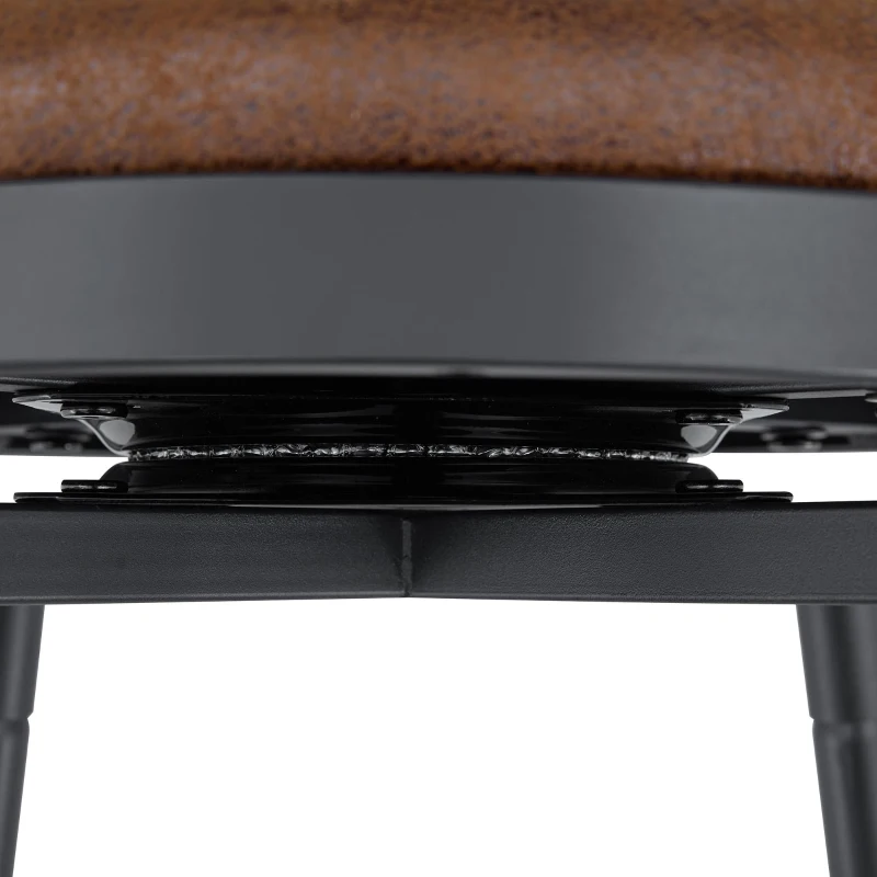 Tabouret de bar style Windsor en métal, assise ronde rembourrée, 39x39x96 cm, Marron