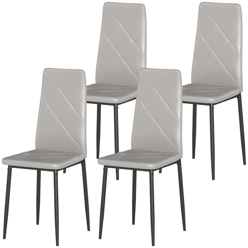 HOMCOM Set de 4 Scaune de Dining cu Spătar Înalt din Imitație de Piele și Oțel, 41x50x97cm, Gri