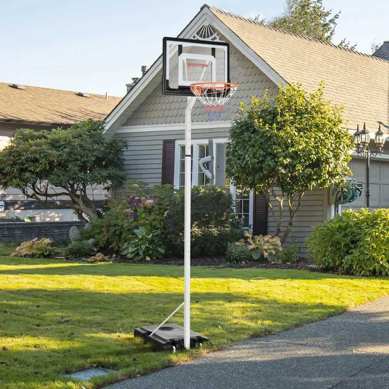 SPORTNOW Canasta de Baloncesto con Ruedas Altura Ajustable 245-305 cm y Base Rellenable para Exterior 90x83x360cm Blanco
