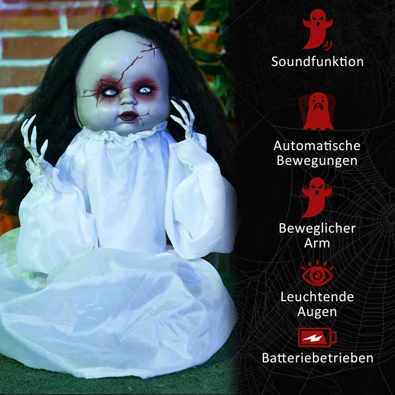 HOMCOM Halloween decoratie Horrorpop met LED-ogen die oplichten en beweegt bij het detecteren van beweging