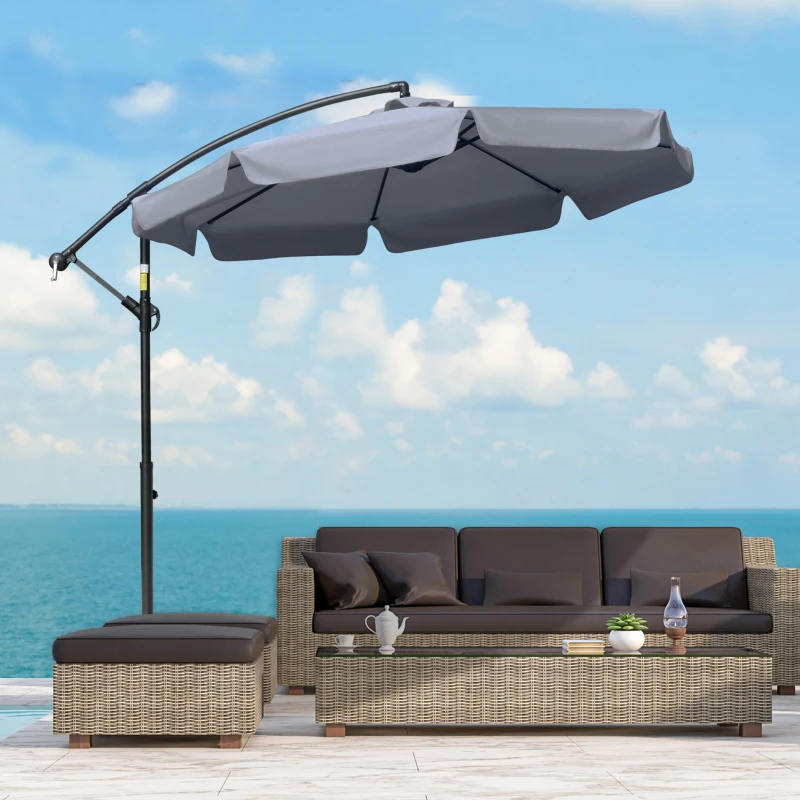 Outsunny Ombrellone da Giardino 2.7x2.7 m a Braccio in Metallo con Tettuccio in Poliestere Regolabile e Apertura a Manovella, Grigio