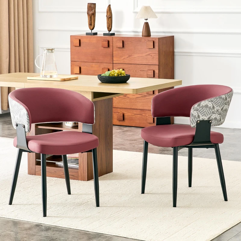 Lot de 2 chaises de salle à manger style mid-century, design tonneau, haute densité ergonomique, 46.5x48x77.3 cm, Rouge