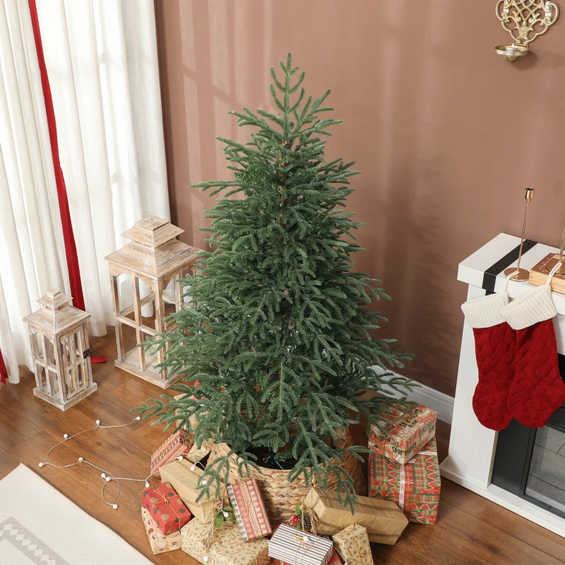 HOMCOM Albero di Natale Artificiale da 150 cm e Ignifugo con 1375 Rami Realistici, Base in Metallo Pieghevole