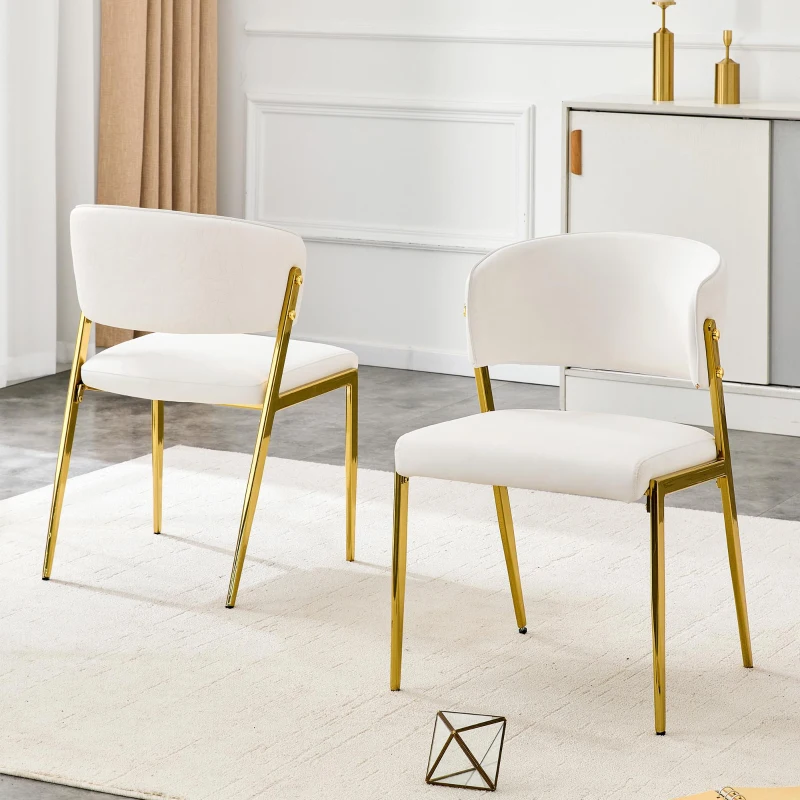 Chaise de salle à manger moderne rembourrée, design épuré, dossier ergonomique, 51x49x78 cm, Blanc