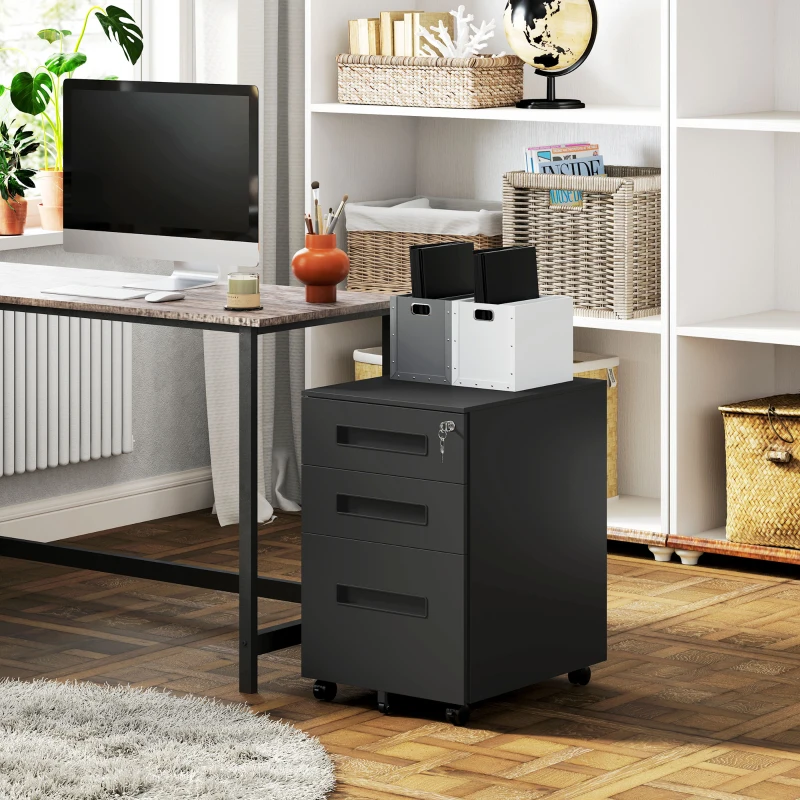 Vinsetto Three-Drawer Steel Filing Cabinet - Black