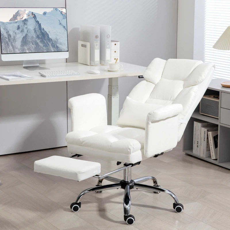 HOMCOM Ergonomische bureaustoel, in hoogte verstelbaar 48-56 cm, kantelbare rugleuning, voetensteun, wit(m-2)