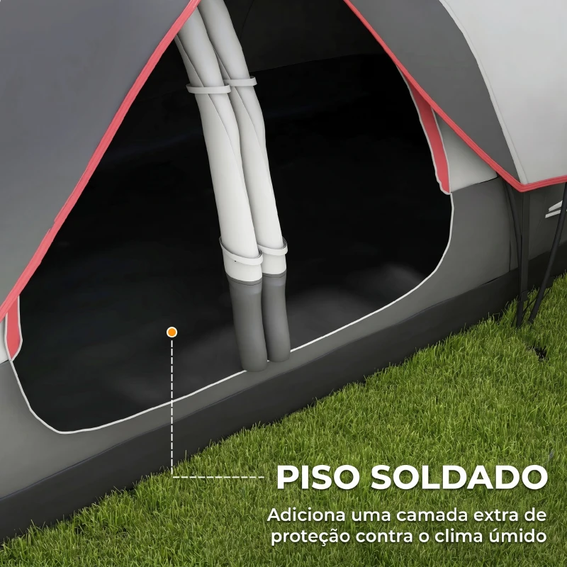 Outsunny Tenda de Campismo Familiar para 5-6 Pessoas Dobrável com 2 Quartos e Bolsa de Transporte Impermeável 450x215x180 cm Cinza