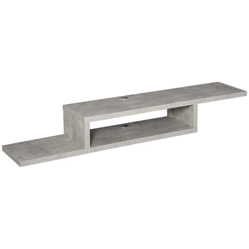 HOMCOM Meuble TV mural flottant suspendu support TV - étagère murale flottante - niche, passe-fils - gris