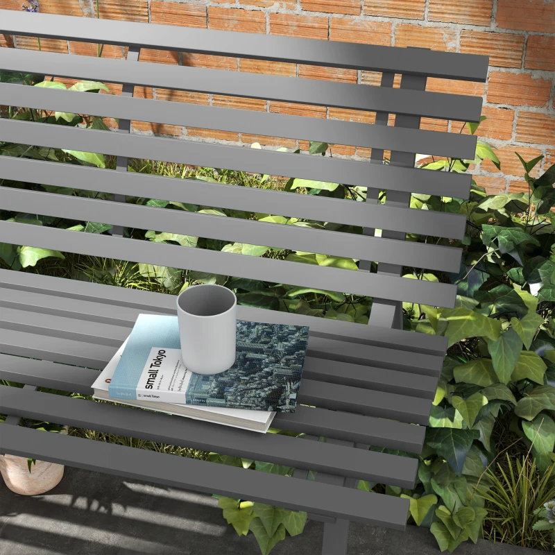 Outsunny Panchina da Giardino 2 Posti a Doghe in Alluminio, 123x67x79 cm, Grigio