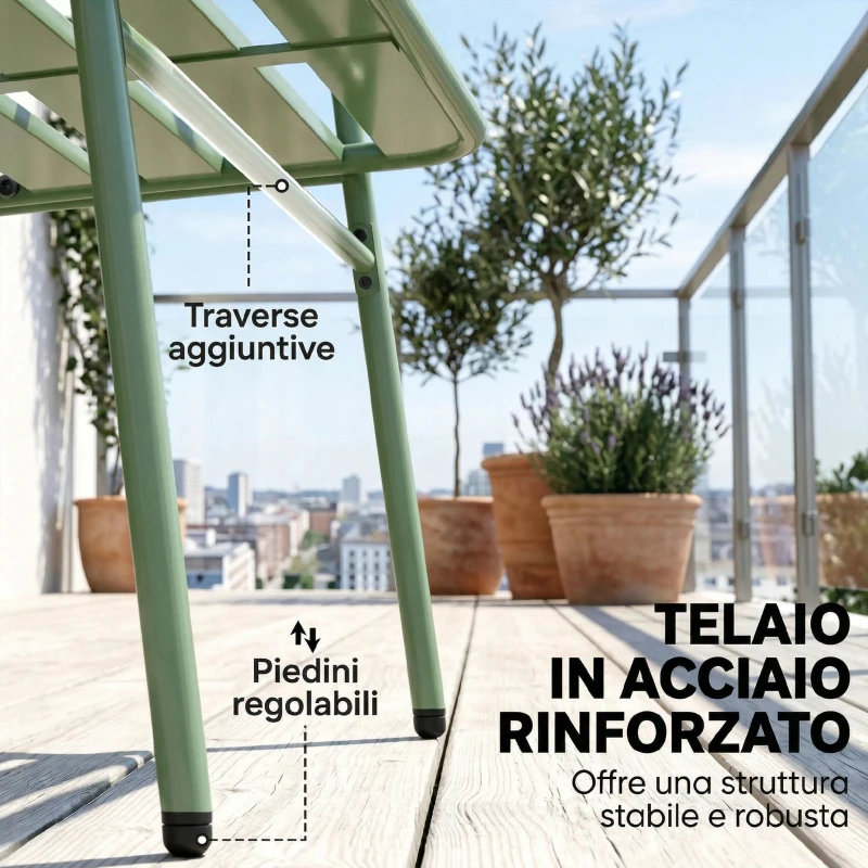 Outsunny Set Giardino 4 Pezzi, Divano Esterno Metallo con Doghe, Verde