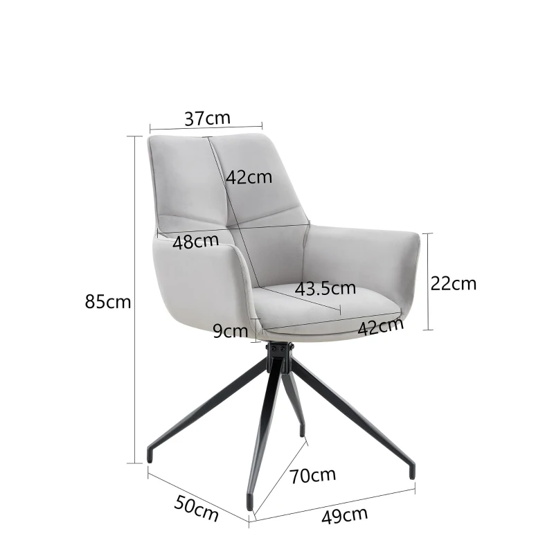 Fauteuil pivotant 360° rembourré, piètement métal laqué stable, patins antidérapants, 48x50x85 cm, Noir+Gris clair