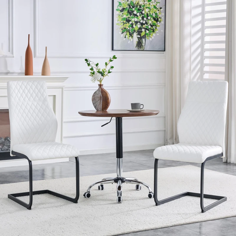 Chaise de salle à manger matelassée motif losange, dossier haut ergonomique, lot de 2, 43x63x100 cm, Blanc+Noir