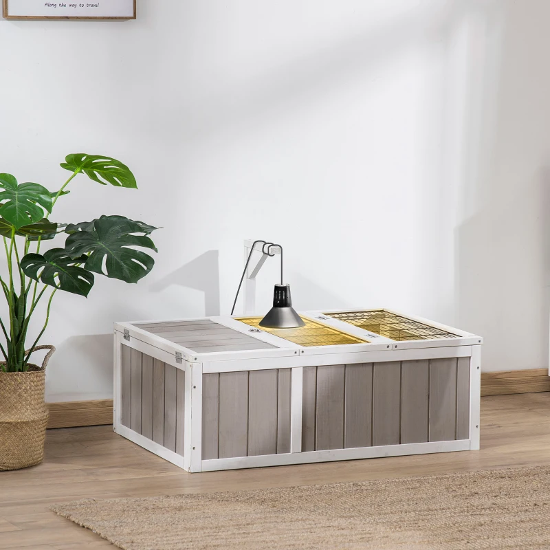 PawHut Maison enclos cage pour petit animal tortue avec 2 espaces dim. 91,5L x 61l x 33H cm - bois de sapin