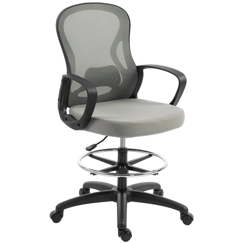 Vinsetto Chaise bureau ergonomique, fauteuil de bureau avec repose-pieds et accoudoirs, en maille, 59 x 65 x 123 cm, Gris