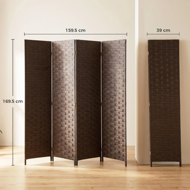 HOMCOM Wave Fibre Freestanding Folding Privacy Screen Panels, Room Divider, Dark Brown