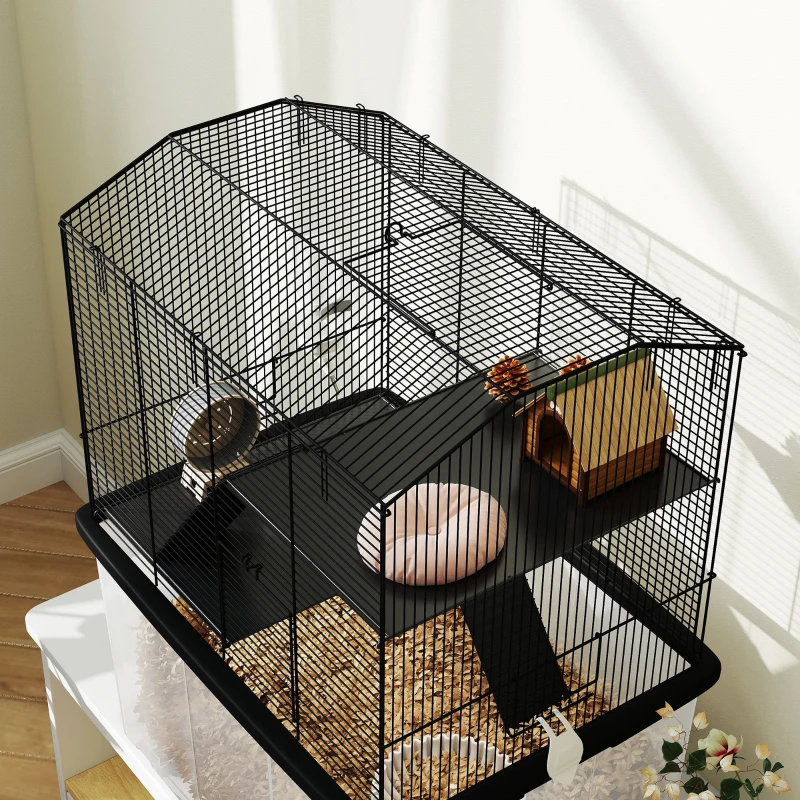 PawHut Cage hamster cage rongeur 3 étages avec roulettes plate-forme et échelle en fil d'acier 57 x 43 x 74 cm noir