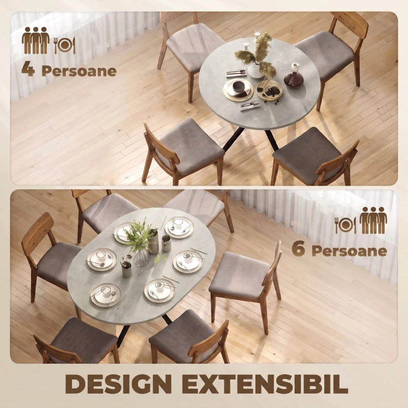 HOMCOM Masă de Sufragerie Extensibilă pentru 4-6 Persoane cu Picior în Formă de X, Gri Ciment