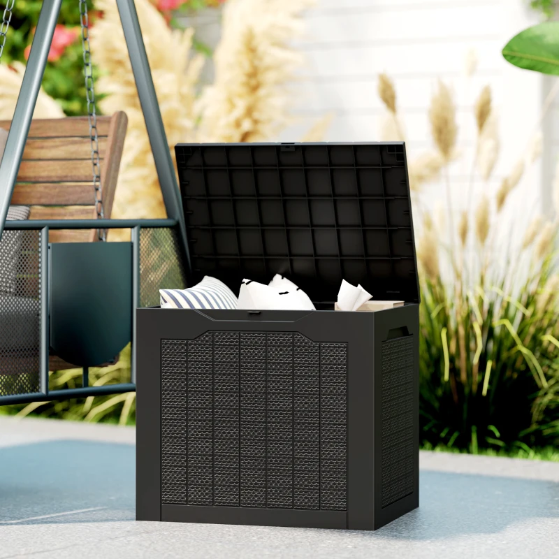 Outsunny Baule da Giardino con Maniglie, Contenitore Porta Attrezzi Impermeabile, 56x41x50 cm, Nero